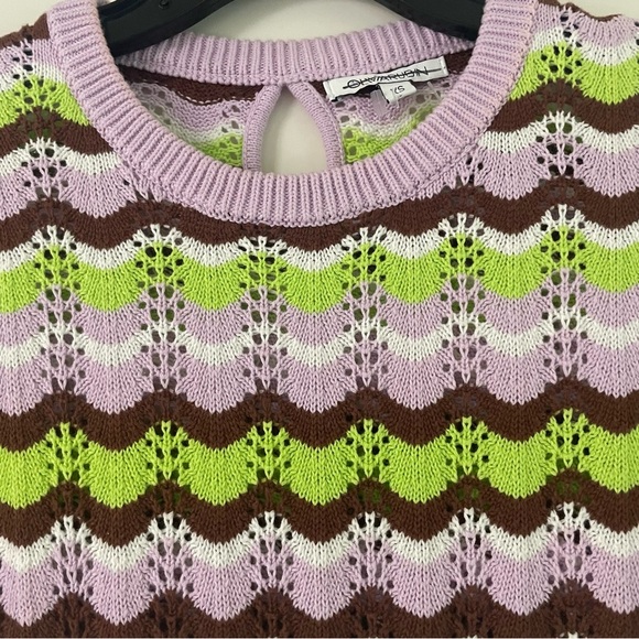 Olivia Rubin Hailey Green Brown Cotton Pointelle Mini Dress 27025 - Picture 5 of 9